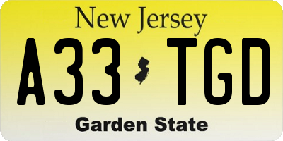 NJ license plate A33TGD