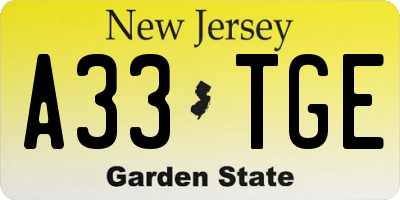 NJ license plate A33TGE