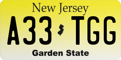 NJ license plate A33TGG