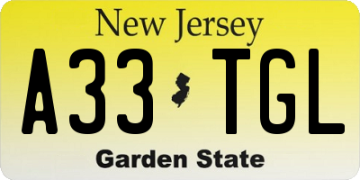 NJ license plate A33TGL