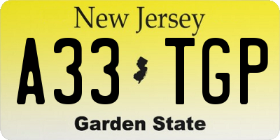 NJ license plate A33TGP