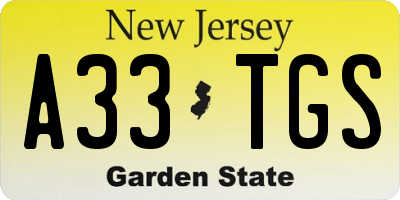NJ license plate A33TGS