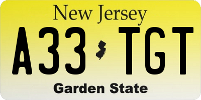 NJ license plate A33TGT
