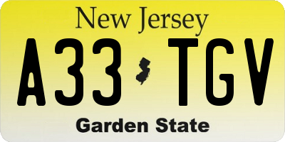 NJ license plate A33TGV