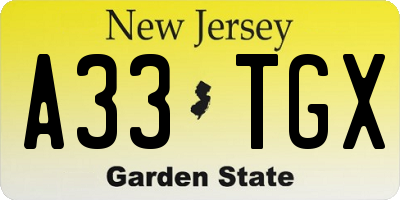 NJ license plate A33TGX