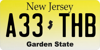 NJ license plate A33THB