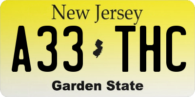 NJ license plate A33THC