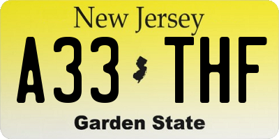 NJ license plate A33THF