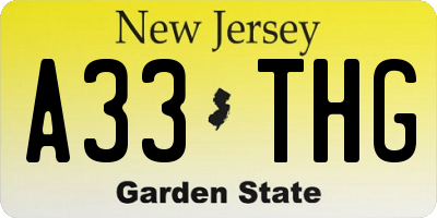 NJ license plate A33THG