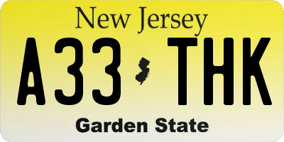 NJ license plate A33THK