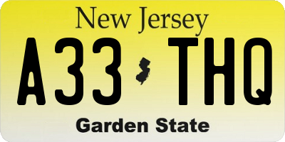NJ license plate A33THQ