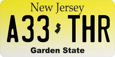NJ license plate A33THR