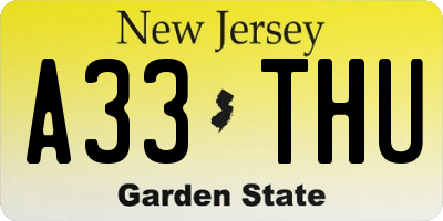 NJ license plate A33THU