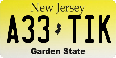 NJ license plate A33TIK