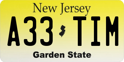 NJ license plate A33TIM