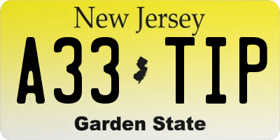 NJ license plate A33TIP