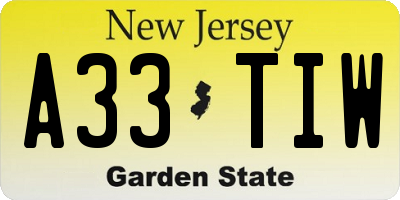 NJ license plate A33TIW