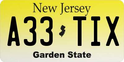 NJ license plate A33TIX