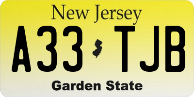 NJ license plate A33TJB