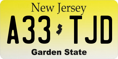NJ license plate A33TJD