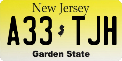 NJ license plate A33TJH