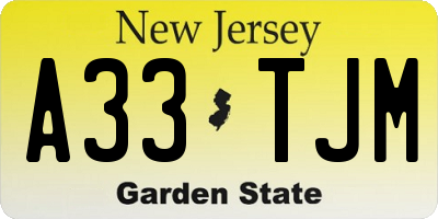 NJ license plate A33TJM