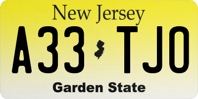 NJ license plate A33TJO