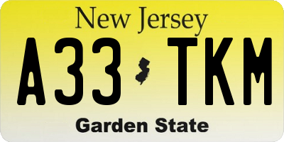 NJ license plate A33TKM