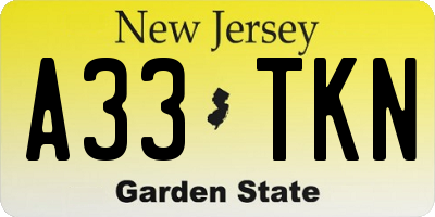 NJ license plate A33TKN