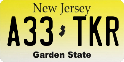 NJ license plate A33TKR