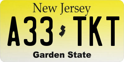 NJ license plate A33TKT