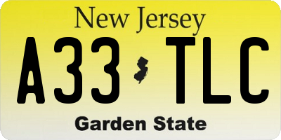 NJ license plate A33TLC