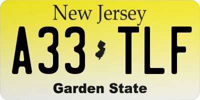 NJ license plate A33TLF