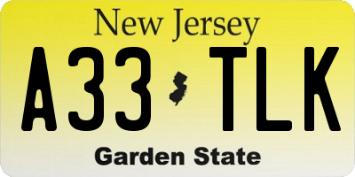 NJ license plate A33TLK