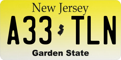 NJ license plate A33TLN