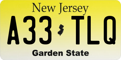 NJ license plate A33TLQ