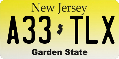 NJ license plate A33TLX