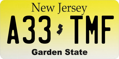 NJ license plate A33TMF