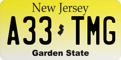 NJ license plate A33TMG