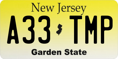 NJ license plate A33TMP