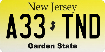 NJ license plate A33TND