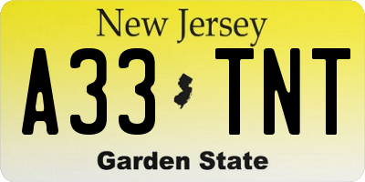 NJ license plate A33TNT
