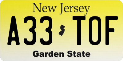 NJ license plate A33TOF