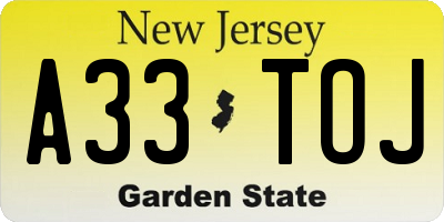 NJ license plate A33TOJ