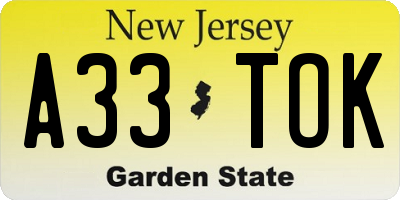 NJ license plate A33TOK