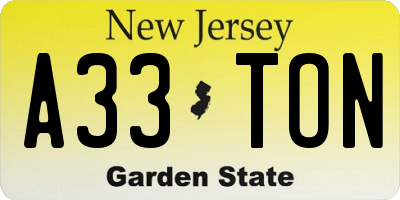 NJ license plate A33TON