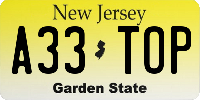 NJ license plate A33TOP