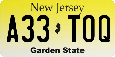 NJ license plate A33TOQ