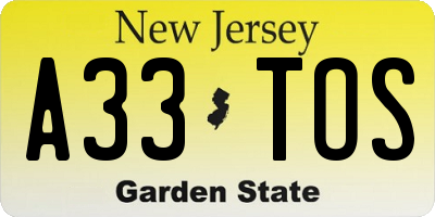 NJ license plate A33TOS
