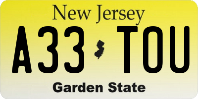 NJ license plate A33TOU